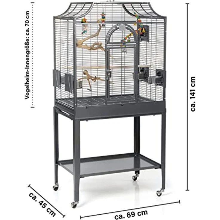 Montana Cages Vogelkäfig Madeira I, Premium Käfig für Sittiche, Antik Edition, inkl. Anflugklappe, Freisitz, 4 Edelstahlnäpfe, AVILON Pulverbeschichtet, ca. 69 x 45 x 141 cm – Bild 2