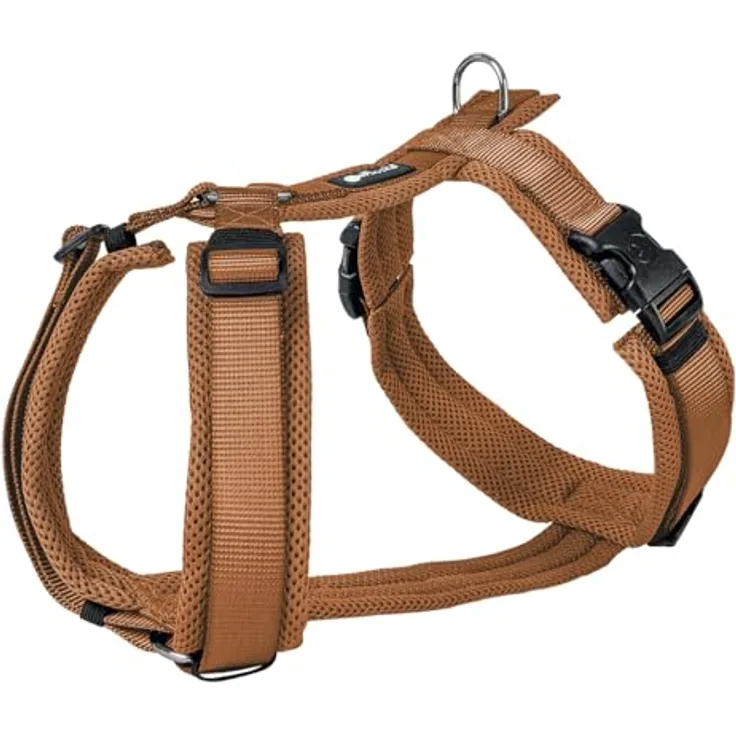 Petlando Hundegeschirr Y-Comfort gepolstert, stufenlos verstellbar, atmungsaktiv, ergonomisch für kleine Hunde, Cognac, Größe S