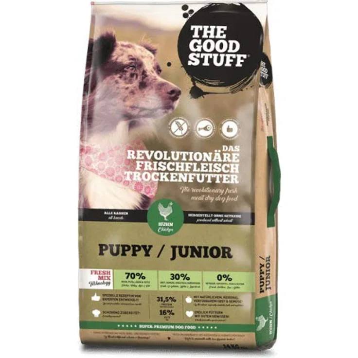 The Goodstuff Puppy und Junior Huhn, Trockenfutter für Hunde bis 14 Monate, 12,5kg, hoher Fleischanteil, reich an Vitaminen