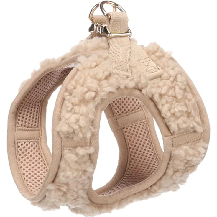 Flamingo Step&Go Pookie, Hundegeschirr in Beige, Größe XS, verstellbar, Metall Klickverschluss goldfarben, 2 Anti-Zug-Ringe, atmungsaktives Mesh – Bild 3