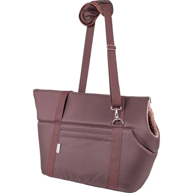 BOUTIQUE ZOO Hundetragetasche XL bis 15 kg, faltbare Transporttasche für mittelgroße Hunde & Katzen mit Innenkissen, waschbar, Braun Beige/Minky, 52×35×39 cm – Bild 3