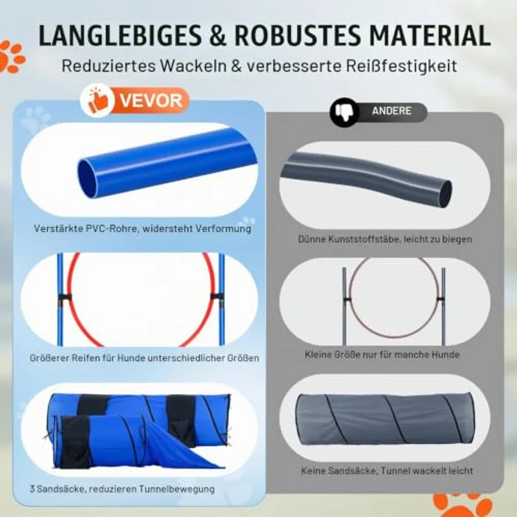 VEVOR Agility Set Hunde, 7-teiliges Hindernisparcours-Set mit verstellbaren Hürden, Slalomstangen, Tunneln und Zubehör, tragbar und einfach aufbaubar – Bild 3