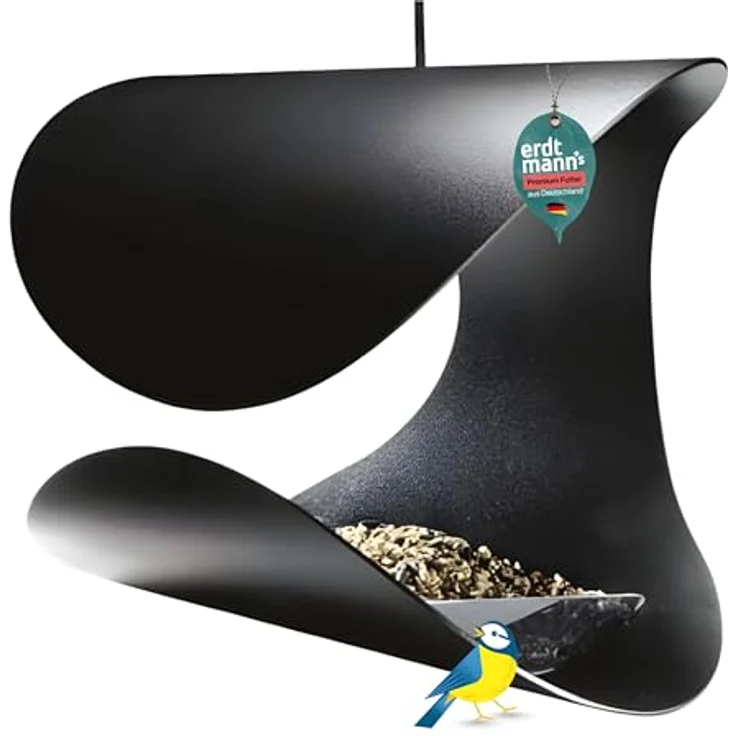 Erdtmanns Vogelfutterhaus Chair, modernes Futterhaus zum Aufhängen aus pulverbeschichtetem Stahl, für Meisen, Sperlinge, Gimpel und Grünfinken – Bild 1