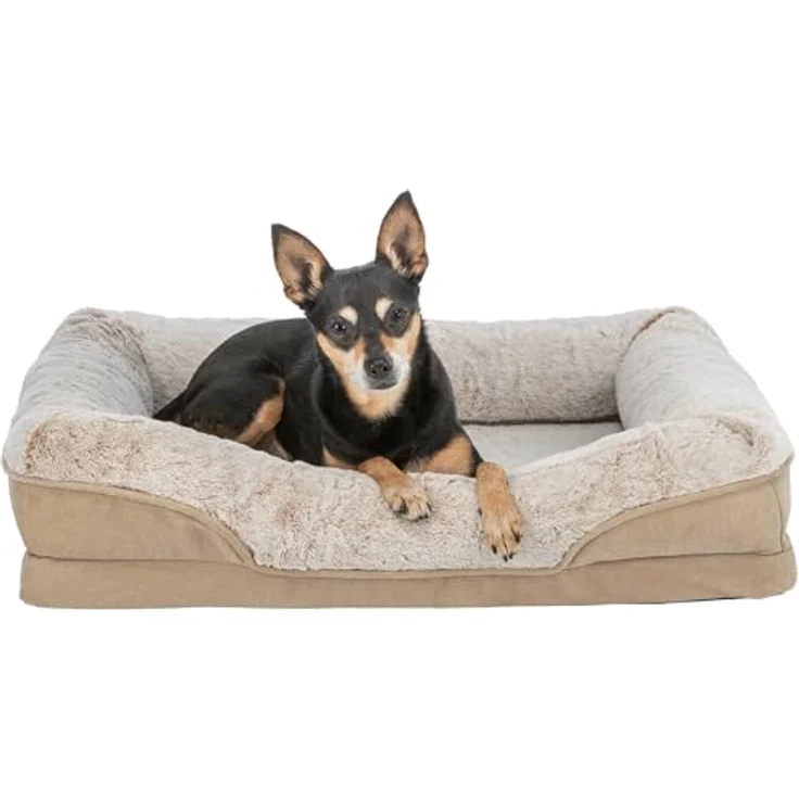 TRIXIE Tierbett Vital Bett Lino beige für Hunde, orthopädisch mit Memory-Effekt, Möbelstoff Chenille und Softplüsch – Bild 3