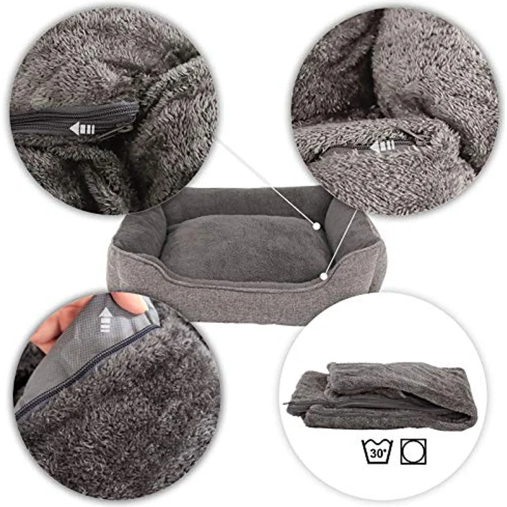 lionto Hundekissen meliert, kuscheliges Heimtierbett mit abnehmbarem Bezug und rutschfestem Boden, 75x60 cm, grau – Bild 5