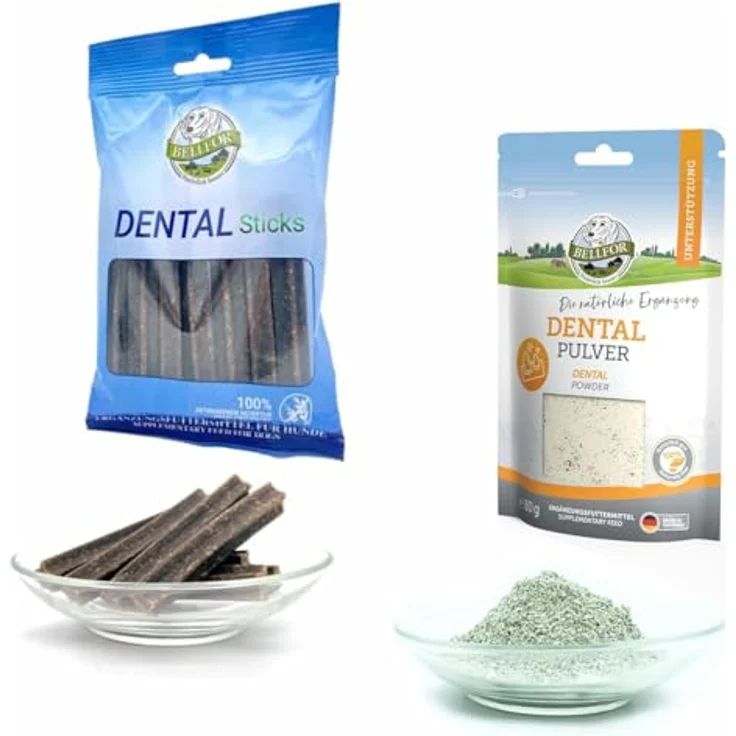 Bellfor Zahnpflege Sparset, optimale Zahnpflege für Hunde, Dental Pulver 80 g + 4 x 100 g Dental Sticks + 100 ml Dental Spray – Bild 2