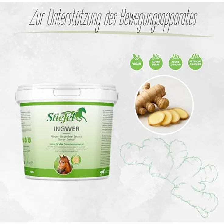 Stiefel Ingwer für Pferde, 100% naturbelassener Ingwer zur Unterstützung von Atemwegen & Gelenkgesundheit, 1kg – Bild 2
