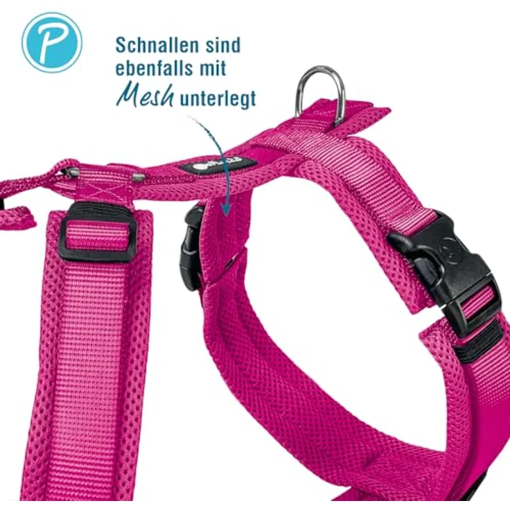Petlando Hundegeschirr Y-Comfort, gepolstert, stufenlos verstellbar, leicht und atmungsaktiv, ergonomisch für sehr große Hunde, Fuchsia, XL – Bild 3