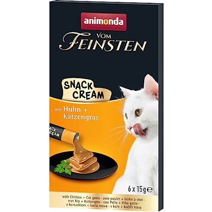 animonda vom Feinsten Snack Cream Huhn mit Katzengras, Cremige Katzensnacks im 6x15g Pack – Bild 1