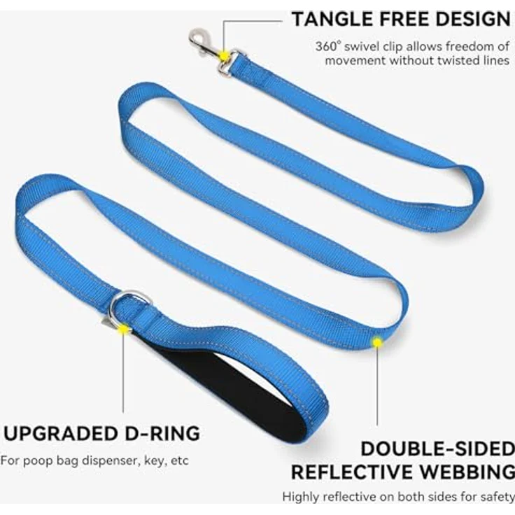 Joytale Hundeleine für Große und Mittelgroße Hunde, Doppelseitig Reflektierende Nylonleine mit Gepolstertem Griff, 1,2m x 2,5cm, Blau – Bild 5