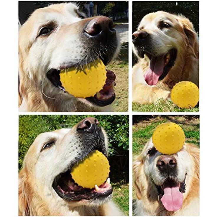 Vivifying Hundeball auf einem Seil, 2 Stück Interaktiver Naturkautschuk Ball für Hunde, Zahnreinigungsball, Floral + Gelb – Bild 5