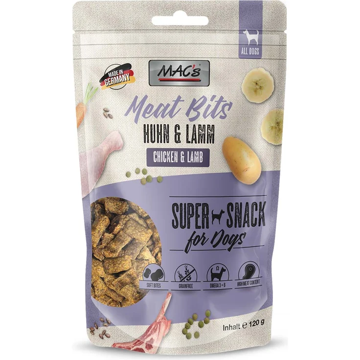 MAC's Dog Dog Meat Bits Huhn und Lamm, hochproteinhaltiger Hundesnack mit vitale Zutaten, 150g – Bild 1