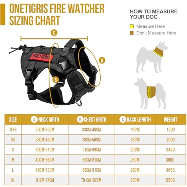 OneTigris FIRE WATCHER Hundegeschirr, Taktische Sicherheitsweste aus 1000D Nylon, L, Schwarz mit 1 Griff und 2 D-Ringen – Bild 2