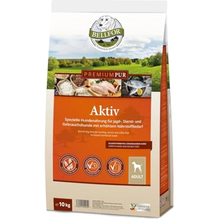 Bellfor Premium PUR Aktiv Hundefutter, glutenfrei für Sport- und Arbeitshunde, 42% Fleischanteil, 10 kg