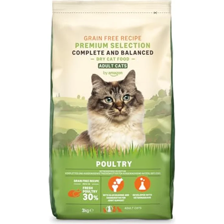 by Amazon Getreidefreies Trockenfutter für Katzen, mit 30% frischem Huhn, 3 kg, Gelenkunterstützung mit Glucosamin und Chondroitin – Bild 1