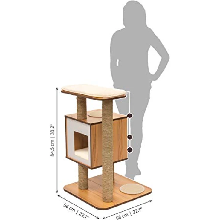 Hagen VP Katzenmöbel V-Base, Kratzbaum in Walnuss mit Kubus-Höhle und Memo-Foam-Kissen, 2 Ebenen – Bild 2