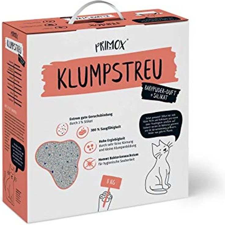 Primox Klumpstreu Babypuder-Duft, 8 kg mit 3% Silikat für optimale Geruchsbindung und hohe Saugfähigkeit – Bild 1