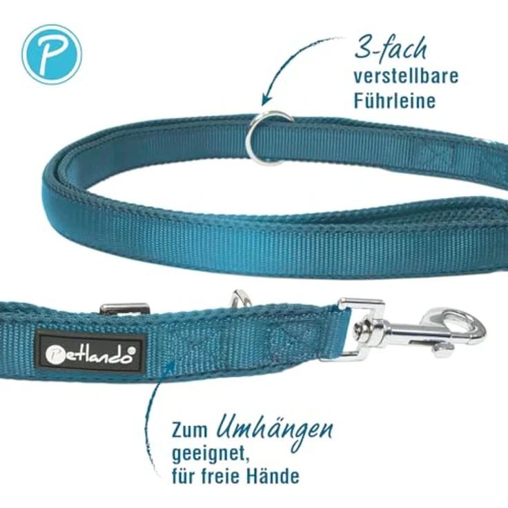 Petlando Hundeleine 2m Mesh, weich gepolstert, verstellbar, Petrol, 230x3cm, extra breit für große Hunde – Bild 2