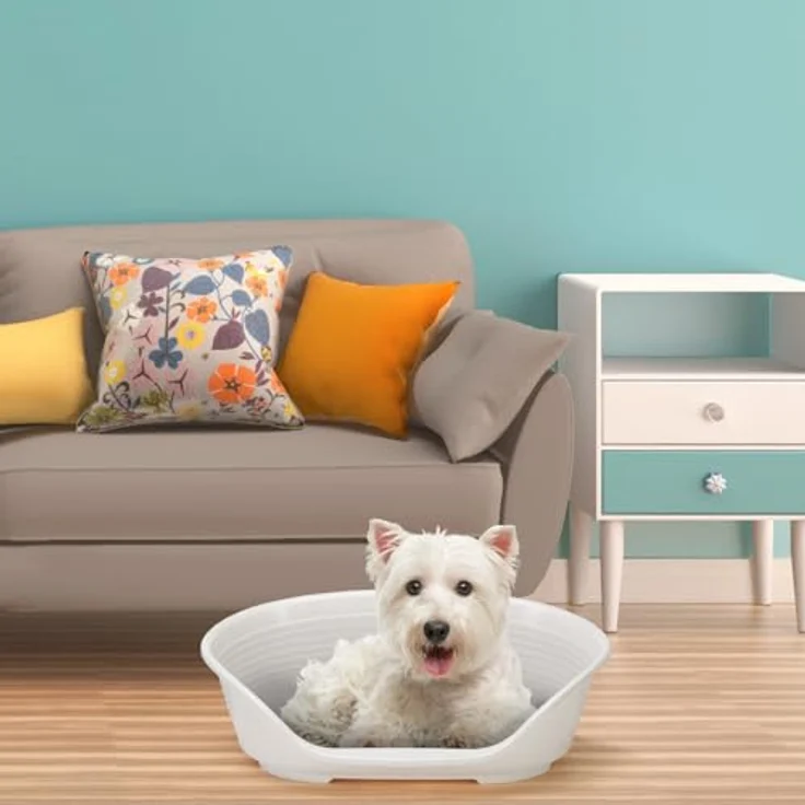 Ferplast Siesta Deluxe Hundebett, waschbares Kunststoff-Hundebett, atmungsaktiv und rutschfest, 54 x 35 x 21,5 cm, Weiss – Bild 4