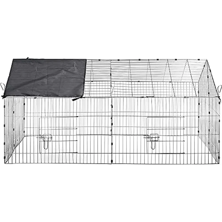 Mucola Freigehege Kleintiere 180x75x75 cm, verzinktes Metall mit Sonnenschutz, faltbar, 4 Türen, fuchssicher, für Kaninchen und Meerschweinchen, Outdoor geeignet – Bild 3