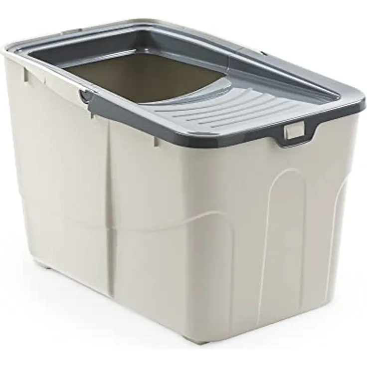 Felyn Go Katzentoilette "BUXO OPEN", moderne offene Katzentoilette in Grau mit hochwirksamer Verschlussstruktur, 58 x 39 x 38.5 cm, inkl. Schaufel und Staufach