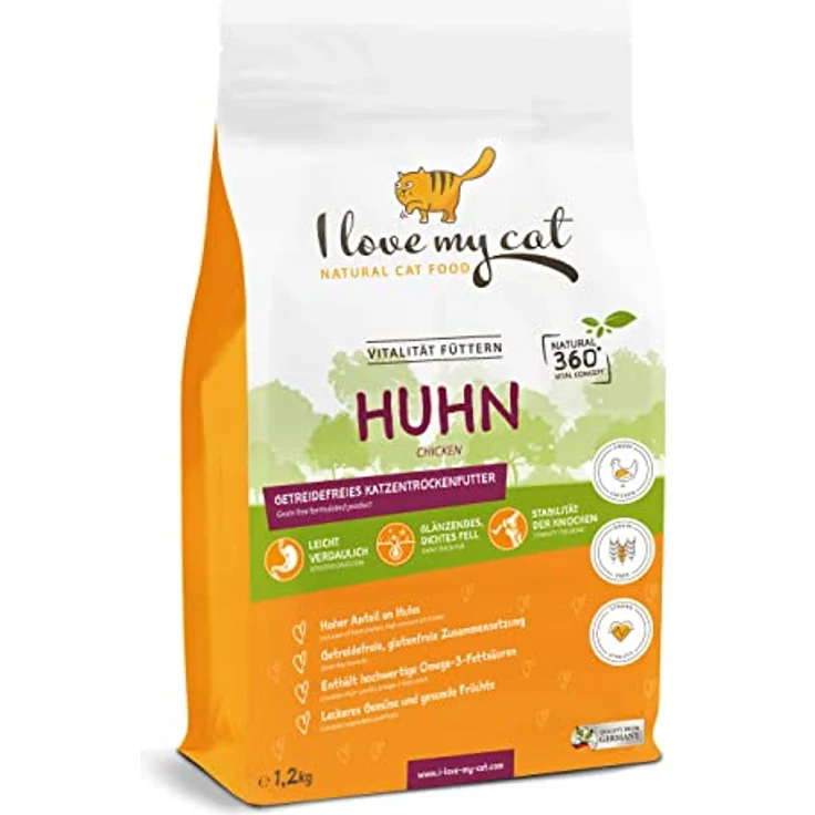 I Love My Cat Hochwertiges getreidefreies Trockenfutter mit frischem Huhn, 50% tierisches Protein, hohem Omega-3-Gehalt - 1,2 kg – Bild 1