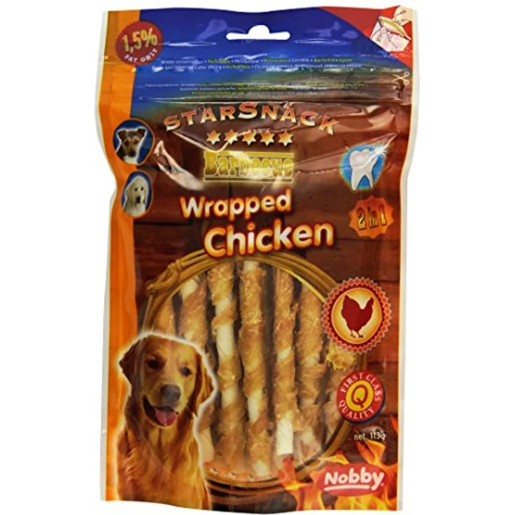 Nobby STARSNACK Barbecue Wrapped Chicken, 100% Rinderhaut, 113 g, für alle Hunde – Bild 1