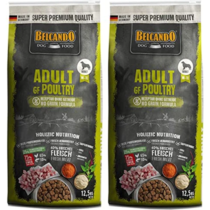 BELCANDO Hundefutter Adult GF Poultry, Getreidefreies Trockenfutter für empfindliche Hunde, 2x 12,5kg mit frischem Geflügelfleisch und Omega-3-Fettsäuren aus Krill – Bild 1