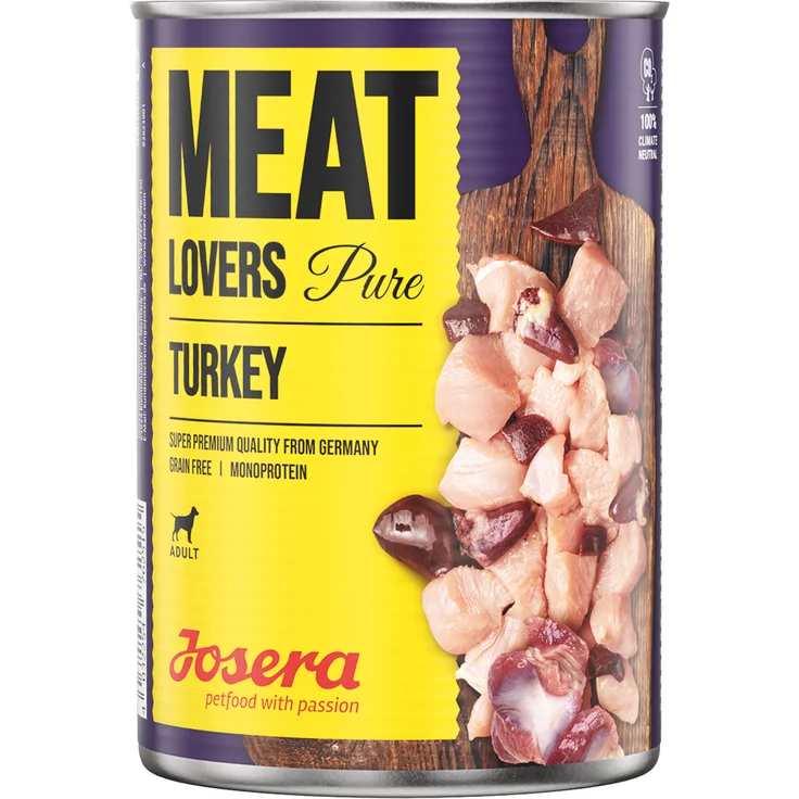 Josera Meatlovers Pure, Hunde-Nassfutter mit 68% Truthahn, gluten- und getreidefrei, 6 x 800 g