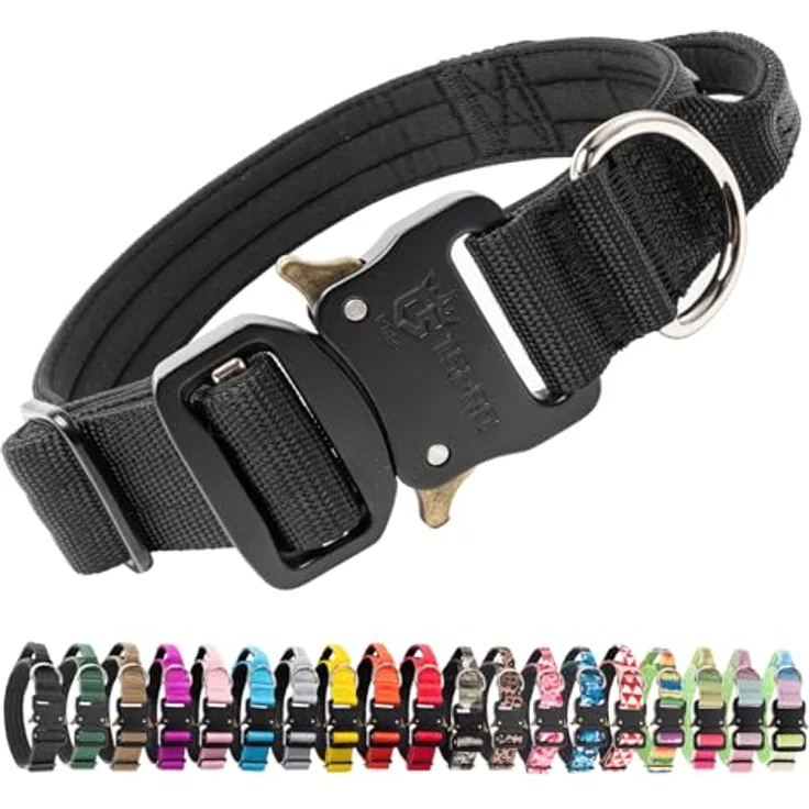 TSPRO Premium Taktisches Hundehalsband mit Griff, Dickes Verstellbares Halsband mit Schnellverschluss-Metallschnalle für Mittelgroße bis Große Hunde, Schwarz M – Bild 1