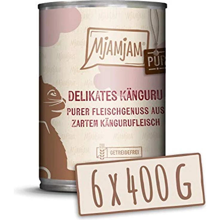 MjAMjAM Premium Nassfutter für Katzen, Känguru - getreidefrei mit 71% Fleischanteil, 6er Pack (6 x 400 g) – Bild 1
