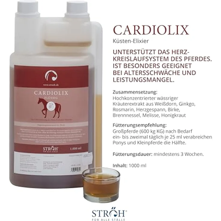 STRÖH CARDIOLIX (1l), Kräuter Elixier zur Herz-Kreislauf-Unterstützung für Pferde, mit Weißdorn & Rosmarin, ideal für ältere Pferde, zuckerfrei – Bild 2