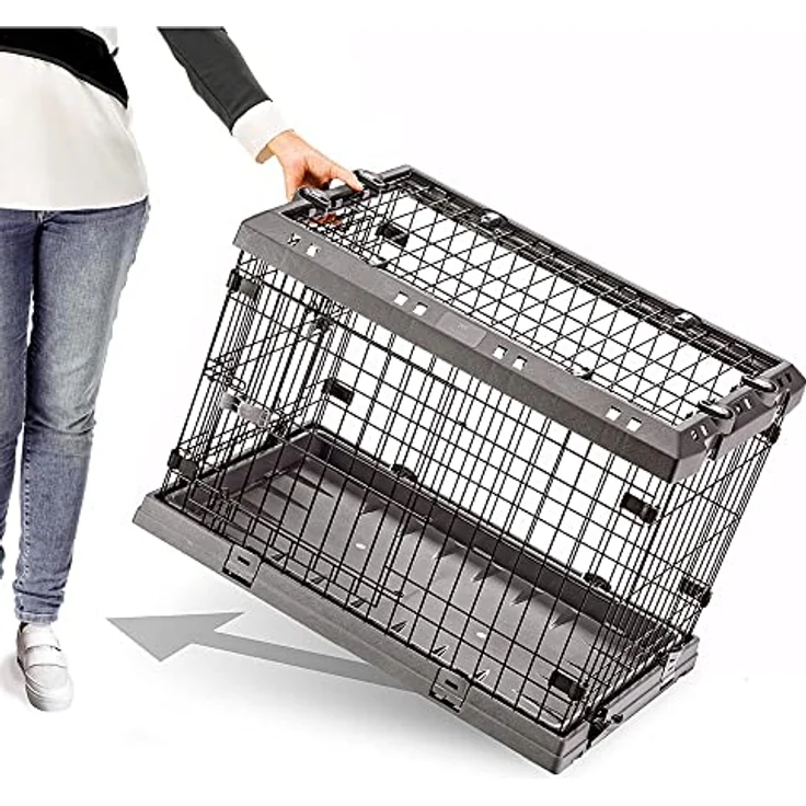 Ferplast Transportbox Superior, faltbare Hunde-Transportbox mit doppeltem Sicherheitsschloss, grau, B 107 x T 77 x H 73,5 cm – Bild 6