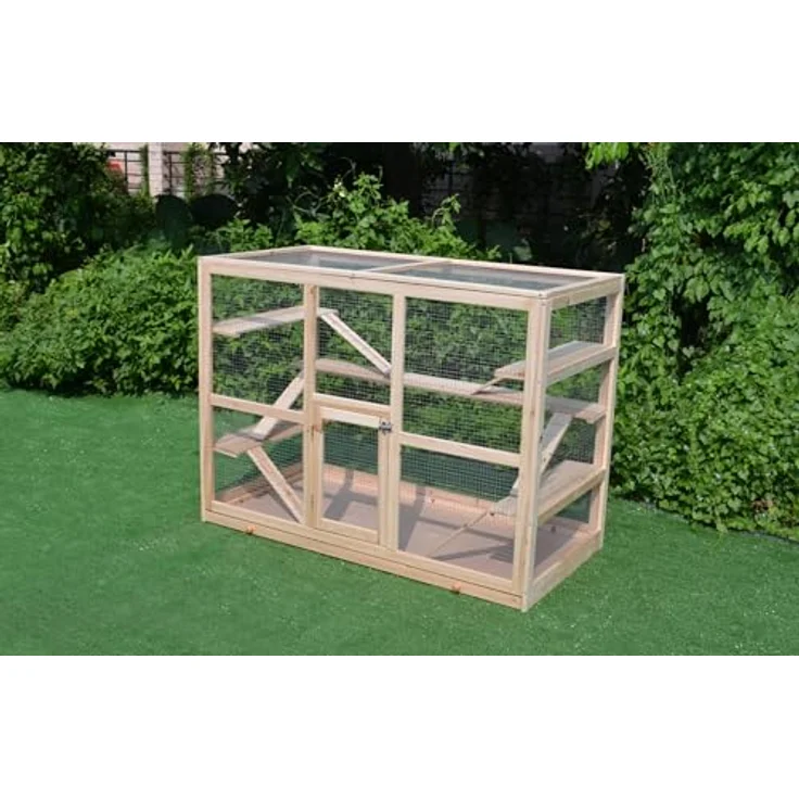 Mucola Freilaufgehege 120x60x90cm, robuster Holz Kaninchenstall, aufklappbar, ideal für Kleintiere – Bild 5