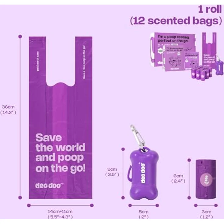 Deo Doo Hundekotbeutel mit Henkel und Spender, 108 Stück mit Lavendel Duft, 100% Auslaufsicher, Hergestellt aus Recycelten Materialien, 50% Speisestärke – Bild 3