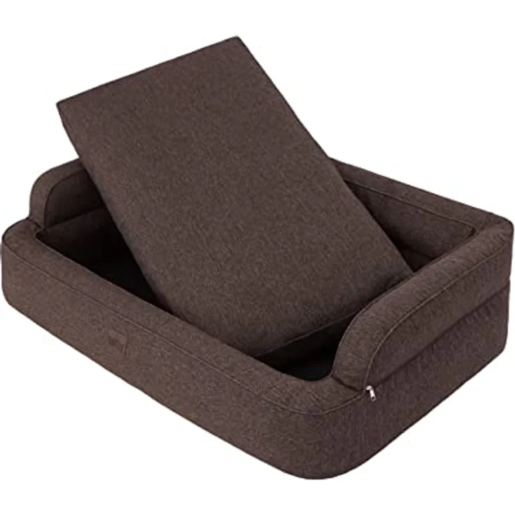 DOGGY Hundebett, abnehmbarer Bezug, 14 cm dicke Matratze, höhere Seiten, L: 78x47 cm, Braun – Bild 3