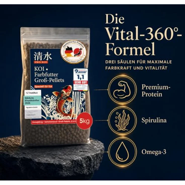 AGUALEVE PRO KOI Farbfutter Groß-Pellets 15 L, schwimmende 6 mm Pellets mit Premium-Protein, Spirulina und Omega-3 für vitale Koi, Made in Germany – Bild 2