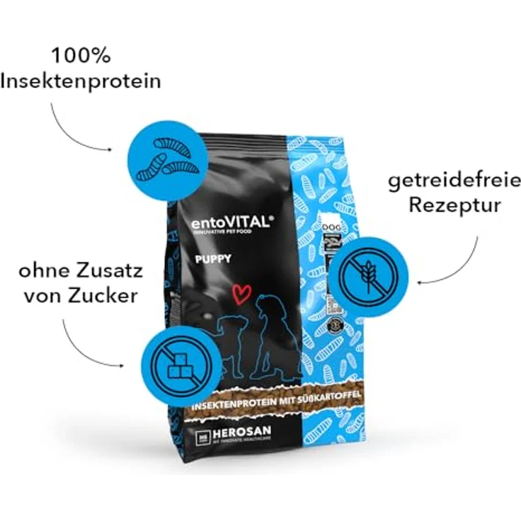 entoVITAL Dog Puppy - Trockenfutter mit Insekten, Süßkartoffel & Kartoffel, Monoprotein, 10 kg, Premium Alleinfuttermittel – Bild 3