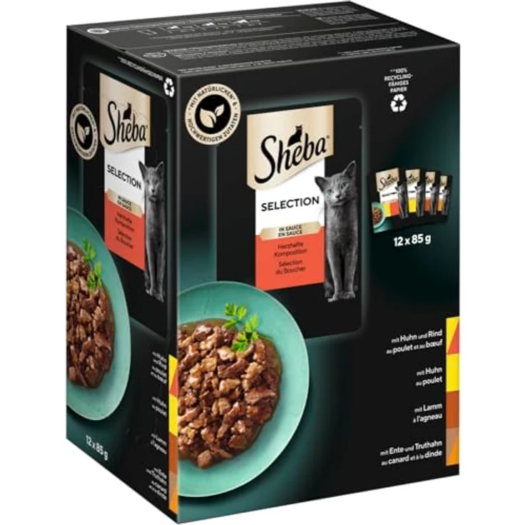 Sheba Katzenfutter Nassfutter Selection in Sauce, Herzhafte Komposition, 85 g Portionen für ausgewachsene Katzen, ohne künstliche Farb- und Konservierungsstoffe – Bild 2