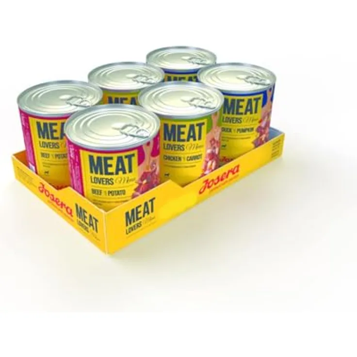 JOSERA Meat Lovers Menu Multipack, 6 x 800 g, Premium Nassfutter für Hunde, hoher Fleischanteil (65%), weizenfrei, 3 Sorten