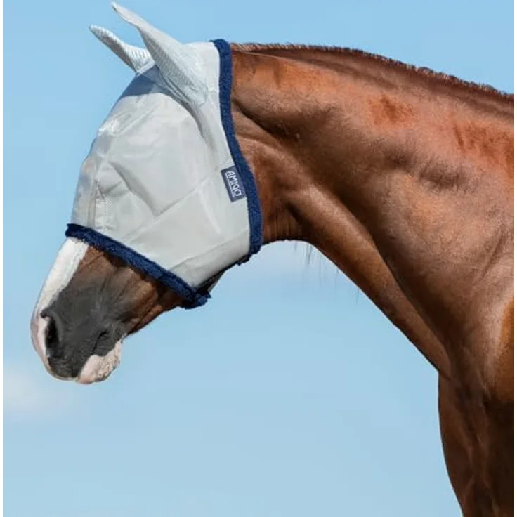Horseware Amigo Fly Mask, Fliegenmaske Größe VB, Schutz vor Fliegen & UV-Strahlen, 1000 Denier Polyester, silver-navy
