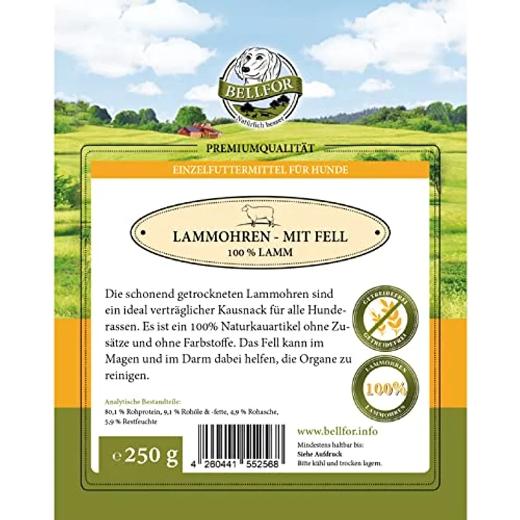 Bellfor Lammohren mit Fell, Getreidefreie Kauartikel für Hunde, 250 g, fördert Zahnhygiene und reduziert Plaque – Bild 2