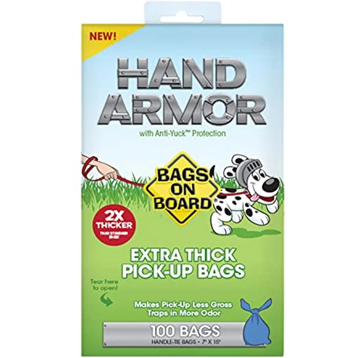 Bags on Board Hand Armor Hundekotbeutel, extra dicke und auslaufsichere Kotbeutel, 100 Stück, 7x15 Zoll, mit Anti-Geruchs-Schutz
