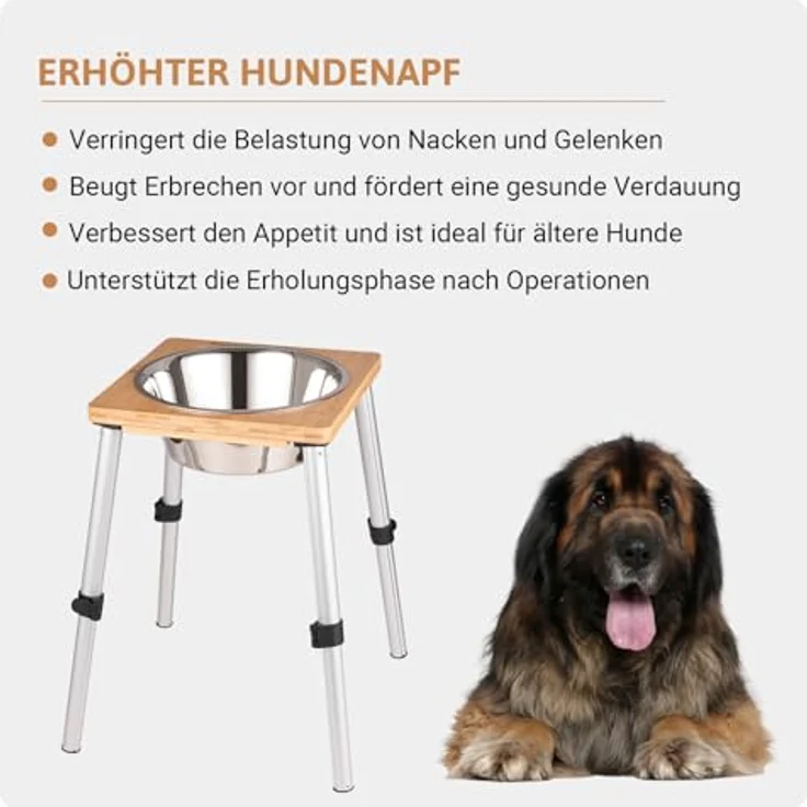 PEGGY11 Edelstahlnapf für Hunde, 3,8 L, erhöhter Wassernapf mit rutschfesten Standfüßen und verstellbarem Bambusständer für große Hunde – Bild 4