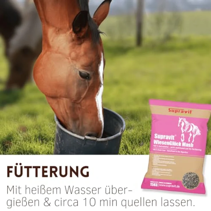 Supravit WIESENGLÜCK getreidefreies Mash Pferd, 15kg, für gesunde Verdauung mit Futterkohle, 100% melassefrei – Bild 5