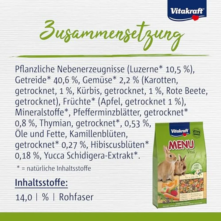Vitakraft Menu Vital, Hasenfutter für Zwergkaninchen mit Luzerne und Apfel, angereichert mit Kräutern, 5kg, zucker- und getreidefrei, fördert die Verdauung – Bild 5