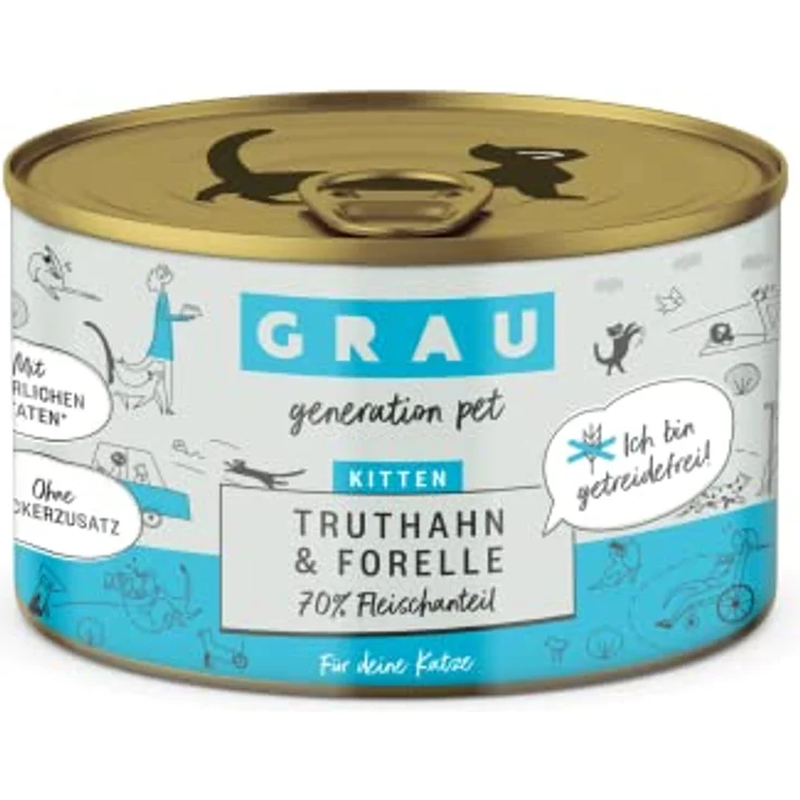 GRAU Nassfutter für Katzen - Kitten - getreidefrei, Truthahn & Forelle, 6er Pack (6 x 200 g) – Bild 1