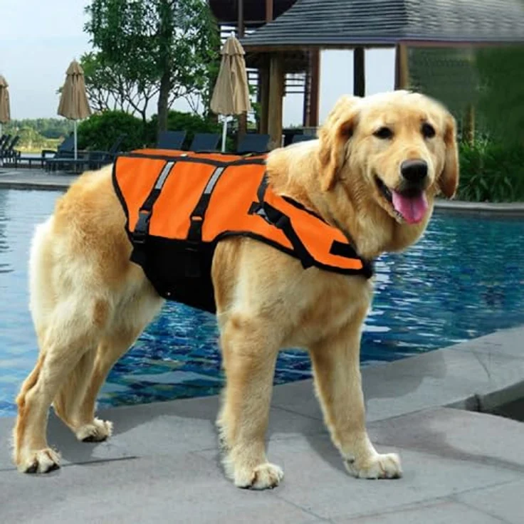 Izefia Hund Schwimmweste Sicherheitsmantel für kleine bis große Hunde, orange, Größe L, verstellbare Träger, reflektierender Streifen, D-Ring für Leine – Bild 4