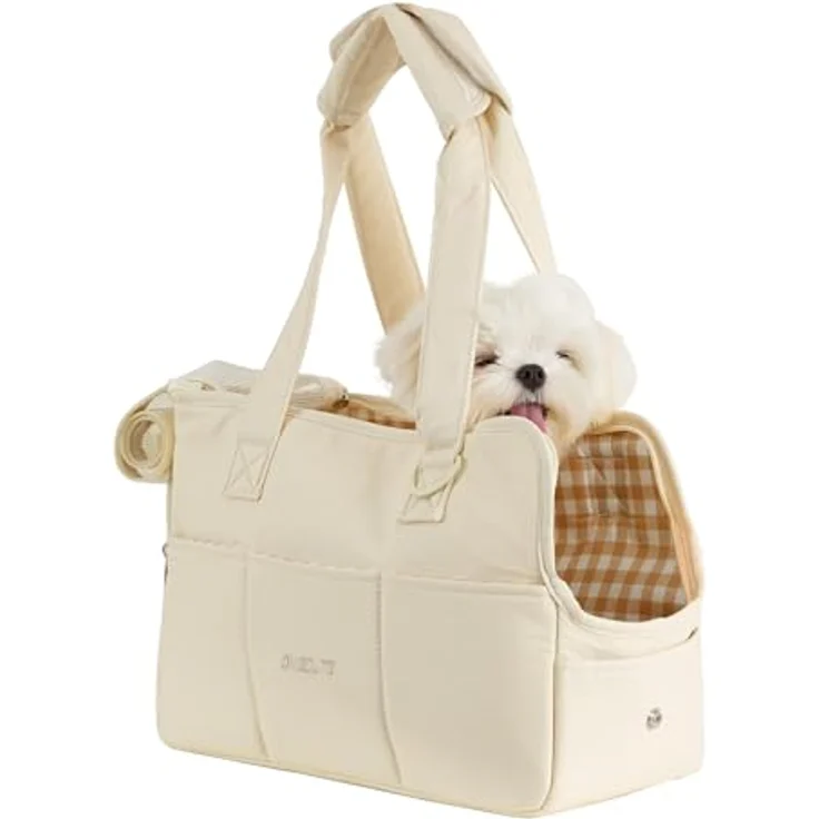 ONECUTE Hundetrage Soft Sided für kleine Hunde, Kaninchen und Katzen, zusammenklappbar mit 5 großen Taschen, atmungsaktives Baumwollmaterial, beige (43 * 19 * 31 cm) – Bild 1
