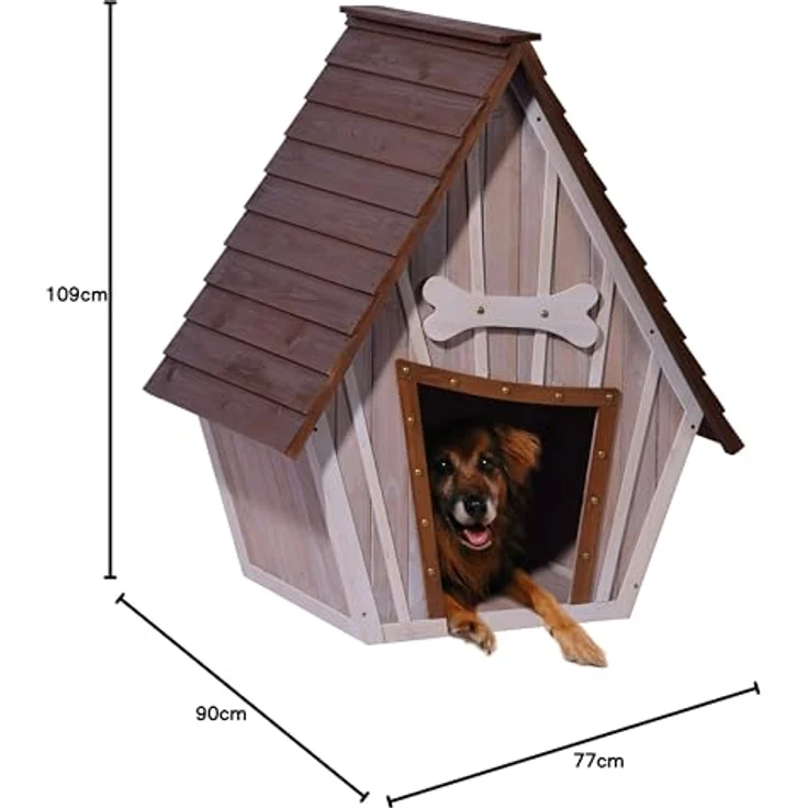 dobar Hubi XL Hundehütte, isolierend aus Echtholz, große Außenhundehütte mit braunem Dach, 90x77x109 cm – Bild 5